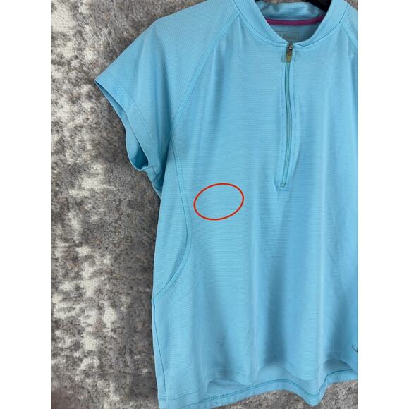 LL Bean Womens Size L Cycling Shirt Blue Short Sleeve 1/4 Zip Top Athletic - Picture 2 of 11